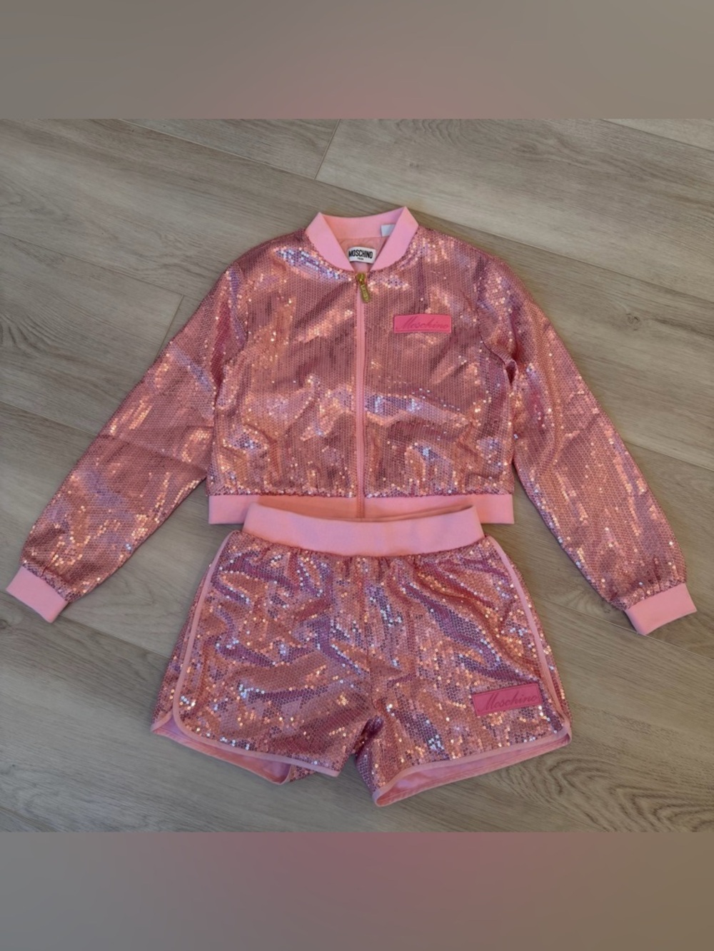 Moschino Kids Pink Sequin Track Set (Jacket + Shorts) Size 10